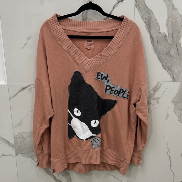 aerie Sweaters - Aerie Cat Mask Crewneck Sweater - Ew People | Peach and Black
